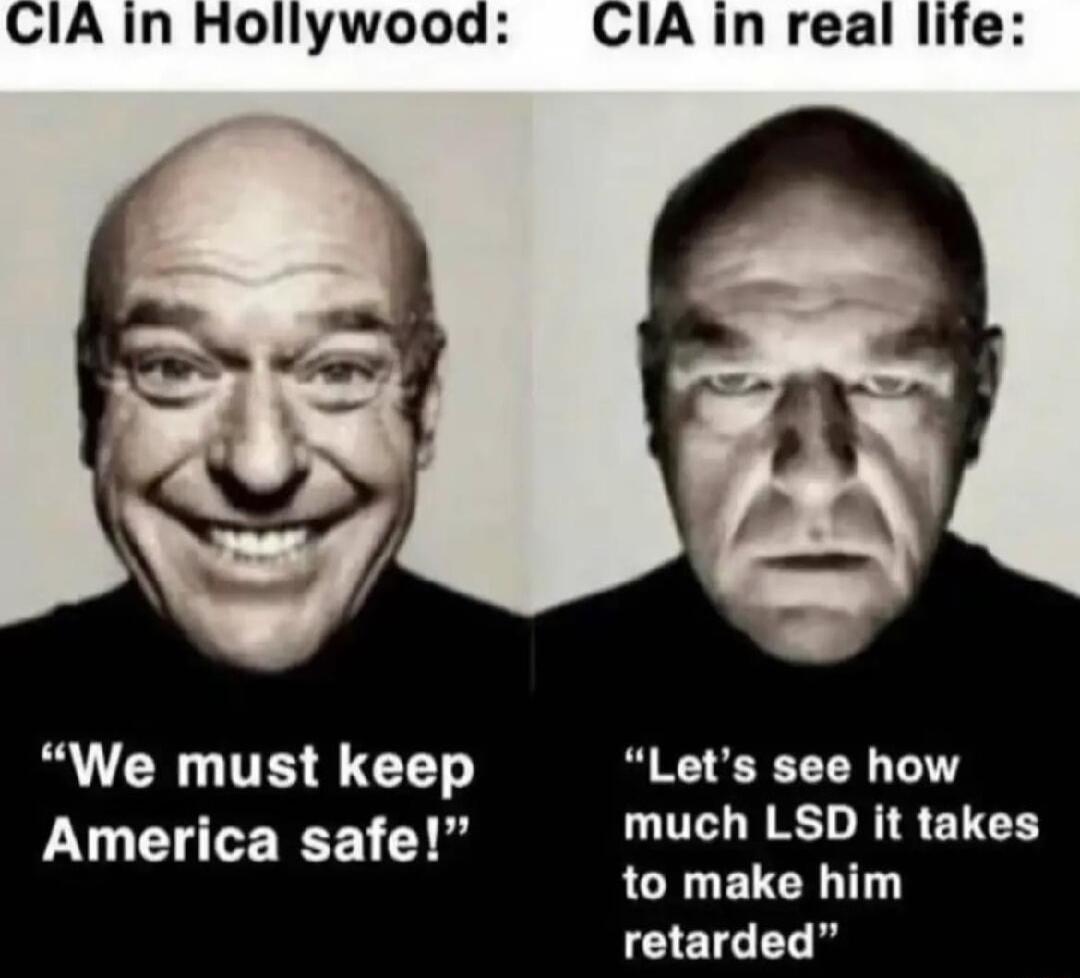 CIA In Hollywood CIA In real life We must keep Lets see how America safe much LSD it takes to make him CIELCEL