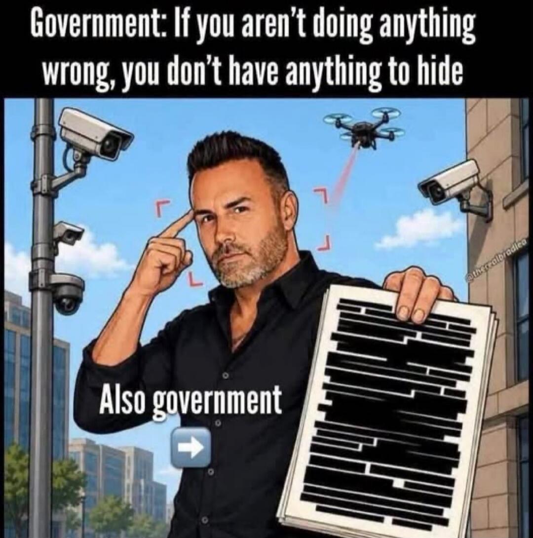 Government: If you aren't doing anything wrong, you don't have anything to hide. Also government
