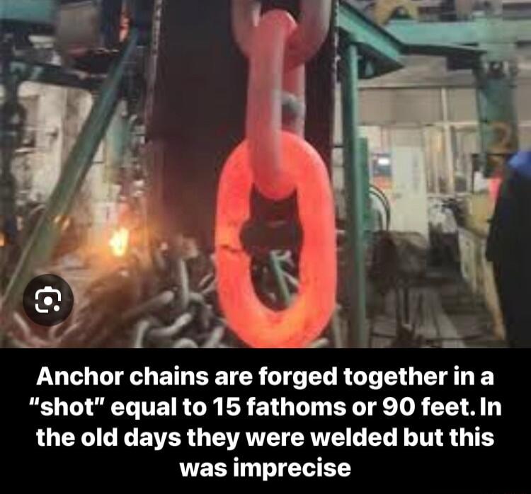 Anchor chains are forged logether LE R T TR RGN ER ETO T EY T R T A 1 the old days they were welded but this was imprecise