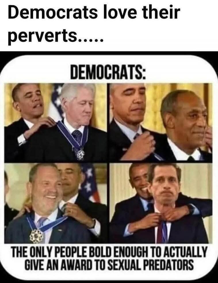Democrats love their perverts...... DEMOCRATS: THE ONLY PEOPLE BOLD ENOUGH TO ACTUALLY GIVE AN AWARD TO SEXUAL PREDATORS