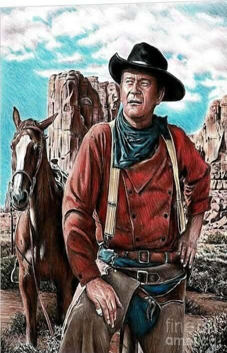 A cowboy and his horse in the desert.