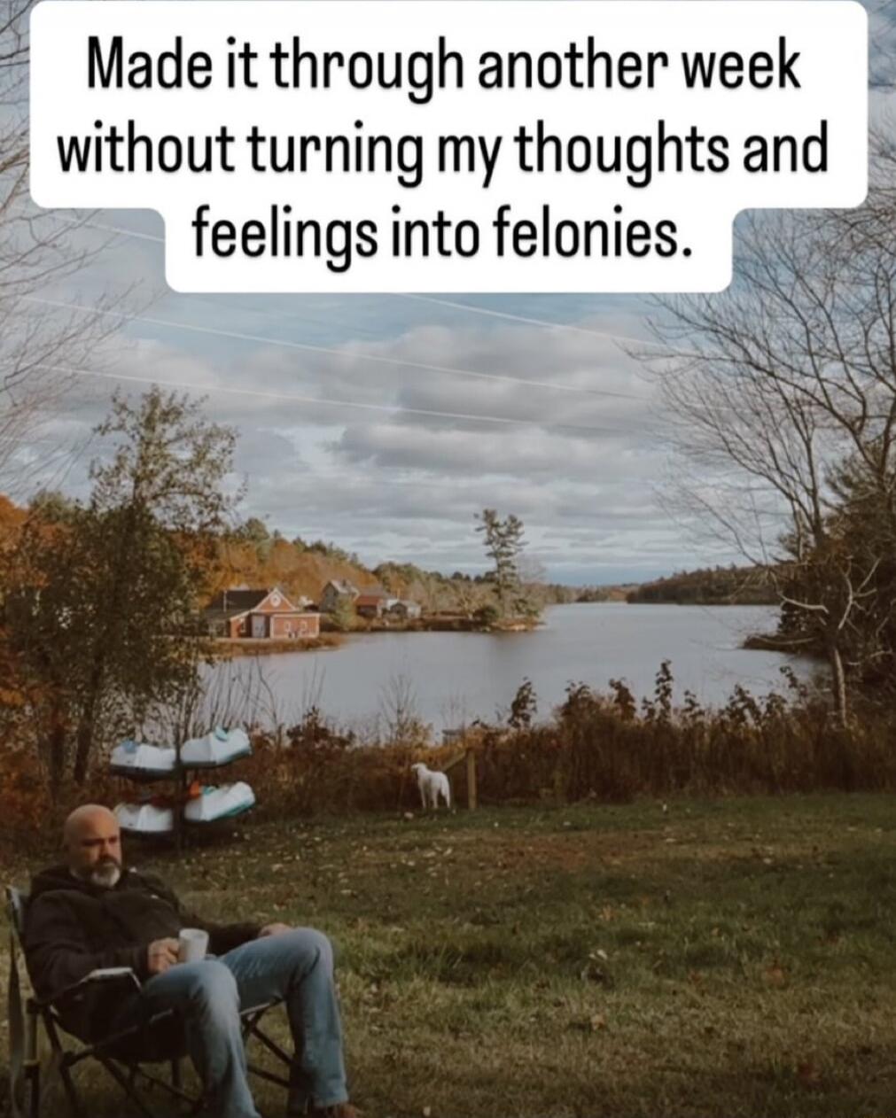 Made it through another week without turning my thoughts and feelings into felonies.