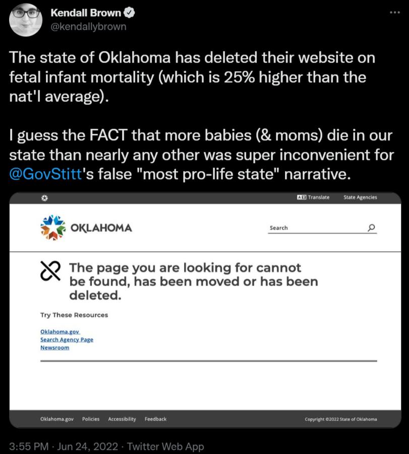 Kendall Brown ALEEEICEOHOIEL I ERERG L EL R G EIAVELE G fetal infant mortality which is 25 higher than the LENEVICEON guess the FACT that more babies moms die in our state than nearly any other was super inconvenient for s false most pro life state narrative okLanoma R The page you are looking for cannot be found has been moved or has been deleted