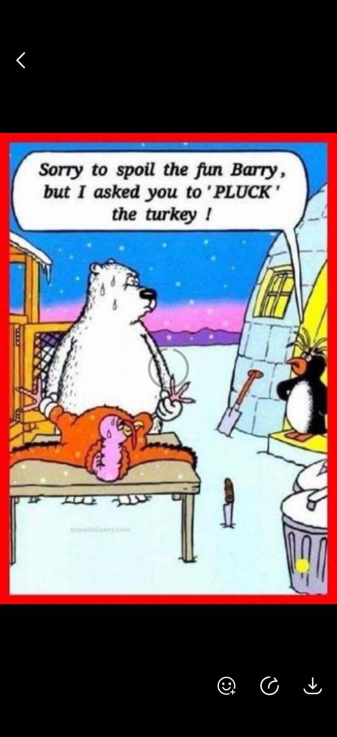 Sorry to spoil the fun Barry, but I asked you to 'PLUCK' the turkey!