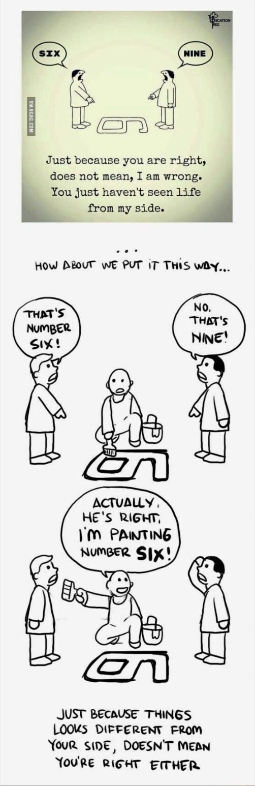 Just because you are right does not mean I am wrong 4 B You Just havent seen life from my side 4 HOW DEOUT WE PUT iT THIS wly HES RIGHT I PANTING JUST BECAUSE THINGS LOOUS DIFFERENT FROM YouR SIDE DOESNT MeEAN YOURE RIGHT EMHER