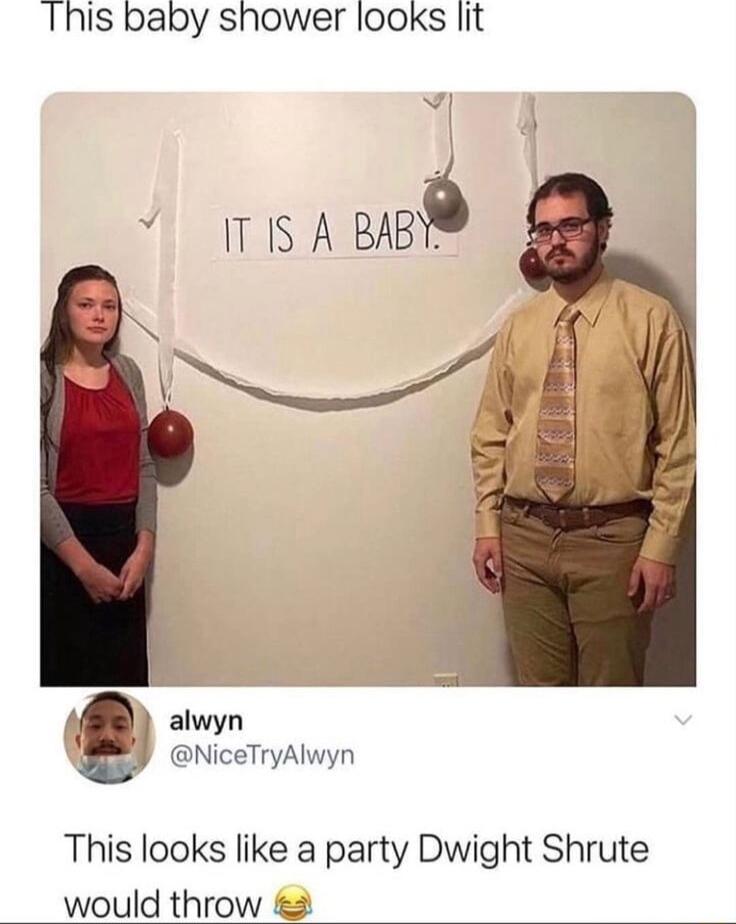 Ihis baby shower looks it alwyn NiceTryAlwyn This looks like a party Dwight Shrute would throw 2