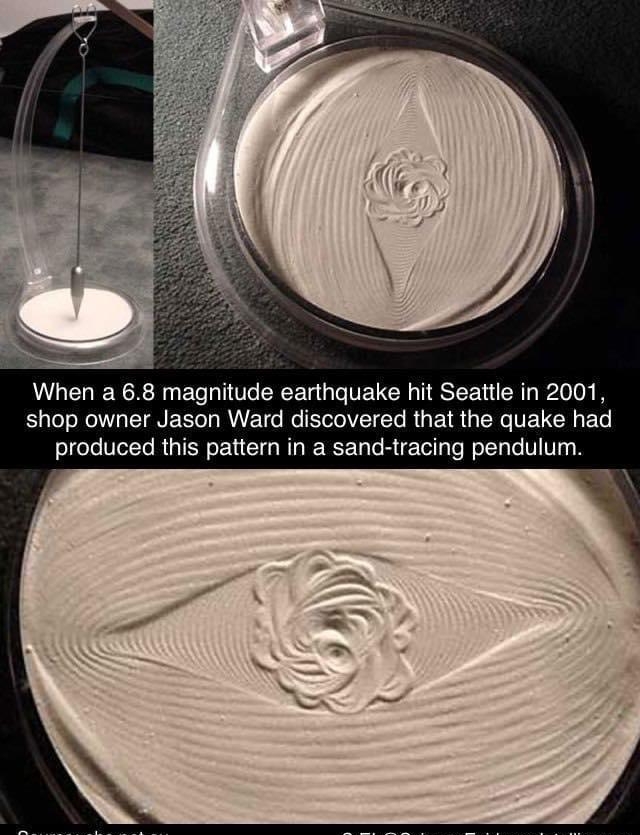 G NCR A ETe T CRE TG TEL R TSI R T 20 0 Y shop owner Jason Ward discovered that the quake had produced this pattern in a sand tracing pendulum 7 O