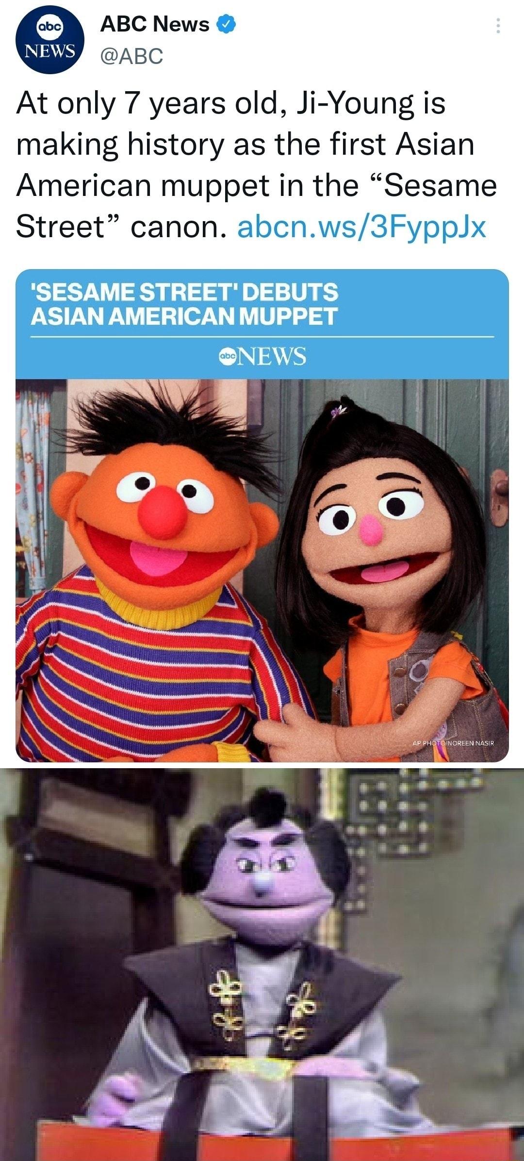 sl ABC News N ABC At only 7 years old Ji Young is making history as the first Asian American muppet in the Sesame Street canon abcnws3Fypp