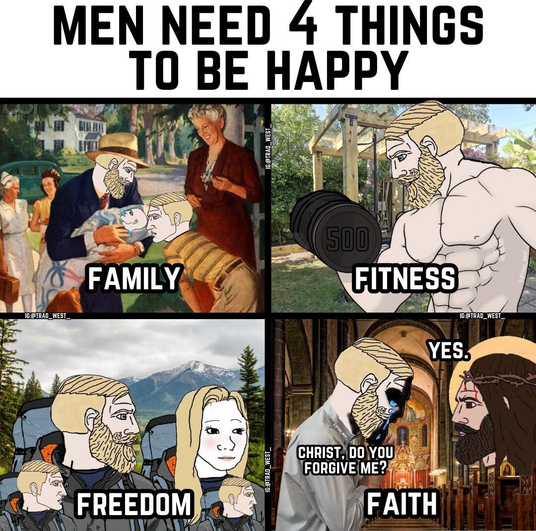 o0 hiFAMILY 2 MEN NEED 4 THINGS T0 BE HAPPY s v