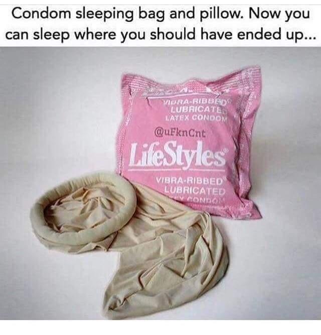 Condom sleeping bag and pillow Now you can sleep where you should have ended up