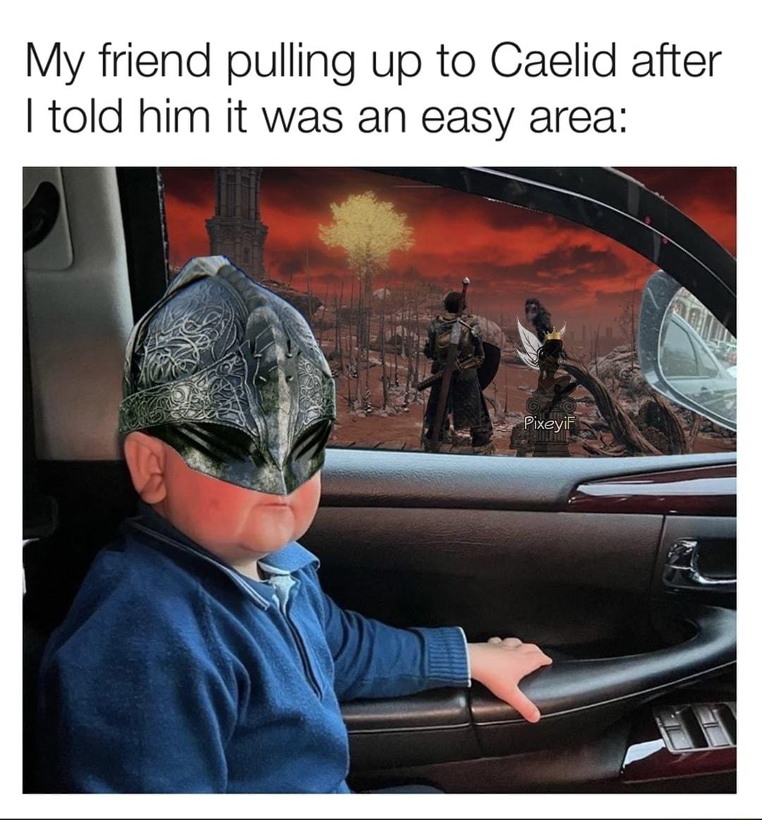 My friend pulling up to Caelid after told him it was an easy area