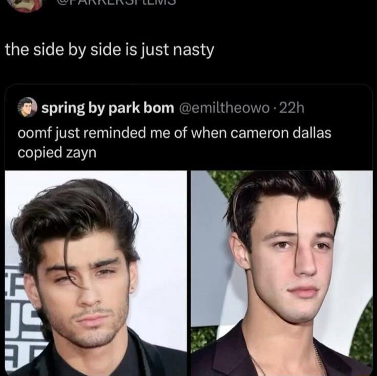 the side by side is just nasty oomf just reminded me of when cameron dallas copied zayn