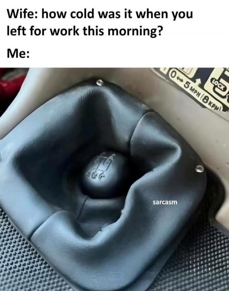 Wife: how cold was it when you left for work this morning? Me:

sarcasm