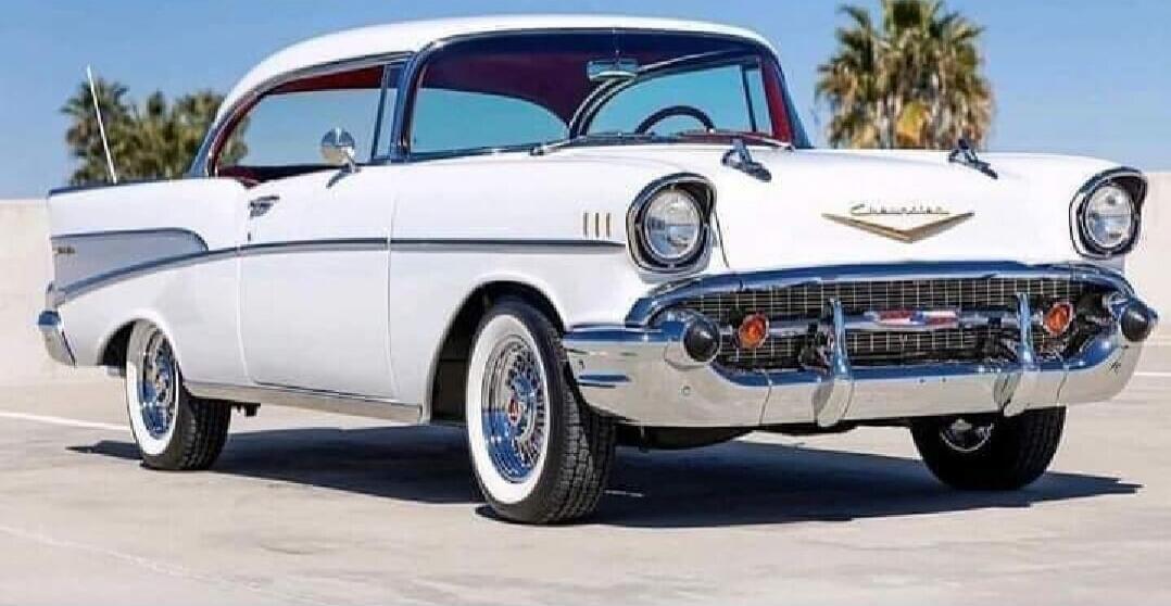 Vintage white Chevrolet car (1950s).