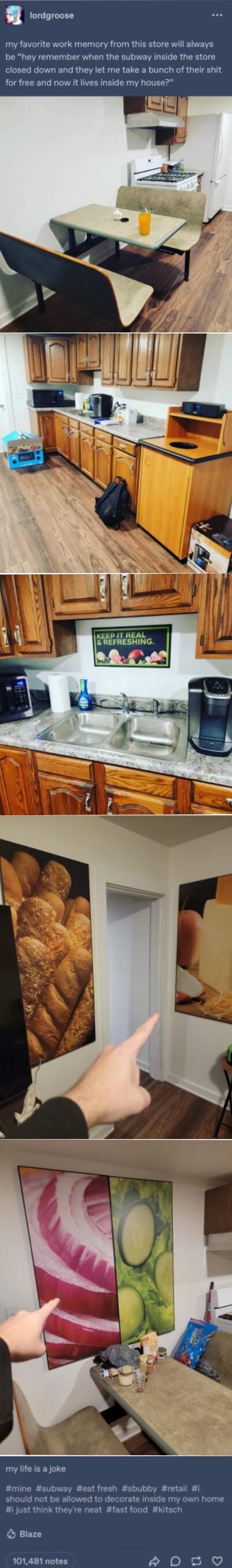 oo my favorite work memory from this store will always be hey remember when the subway inside the store closed down and they let me take a bunch of their shit for free and now it lives inside my house 101481 notes