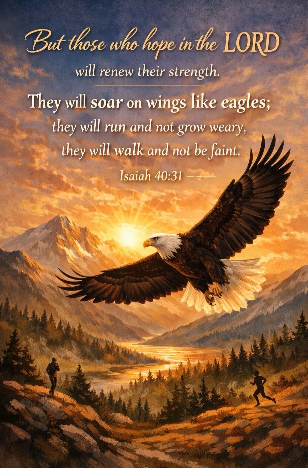 But those who hope in the LORD will renew their strength. They will soar on wings like eagles; they will run and not grow weary, they will walk and not be faint. Isaiah 40:31