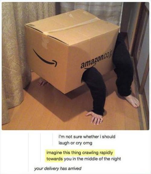 im not sure whether i should laugh or cry omg ygmum idly owards you in the middle of the night your delivery has arived