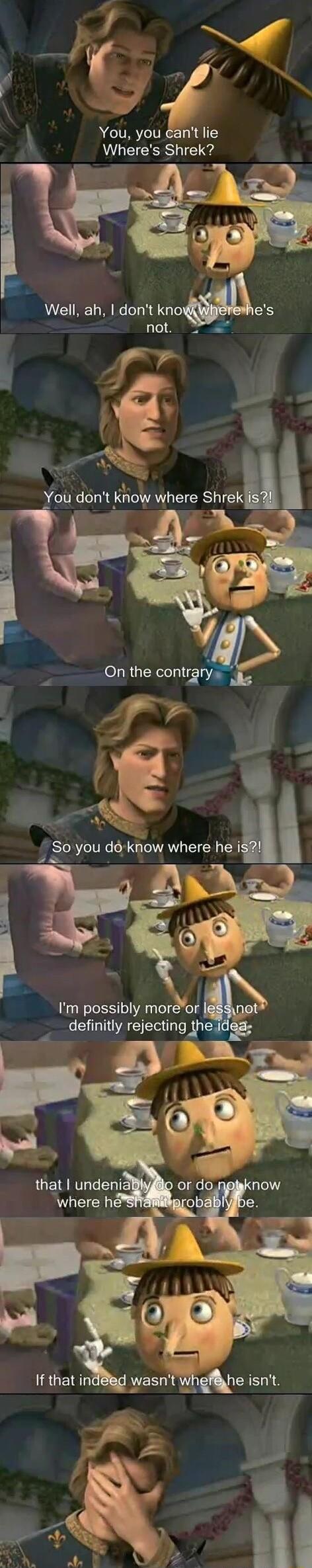 You you cant lie Wheres Shrek Well ah dont knowes i o S a R You dont kwow where LIS SLRUCREITp g S Eo you do know where he i s Im possibly mordoi definitly rejecting pe