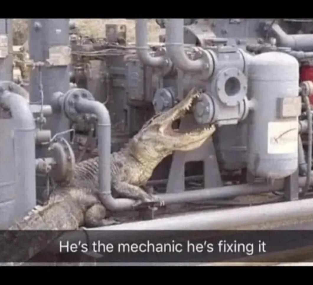 He's the mechanic he's fixing it