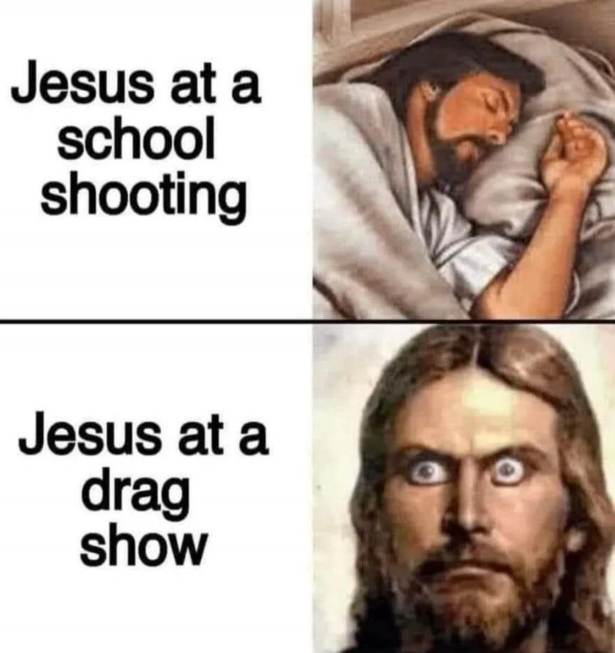 Jesus at a school shooting Jesus at a drag show