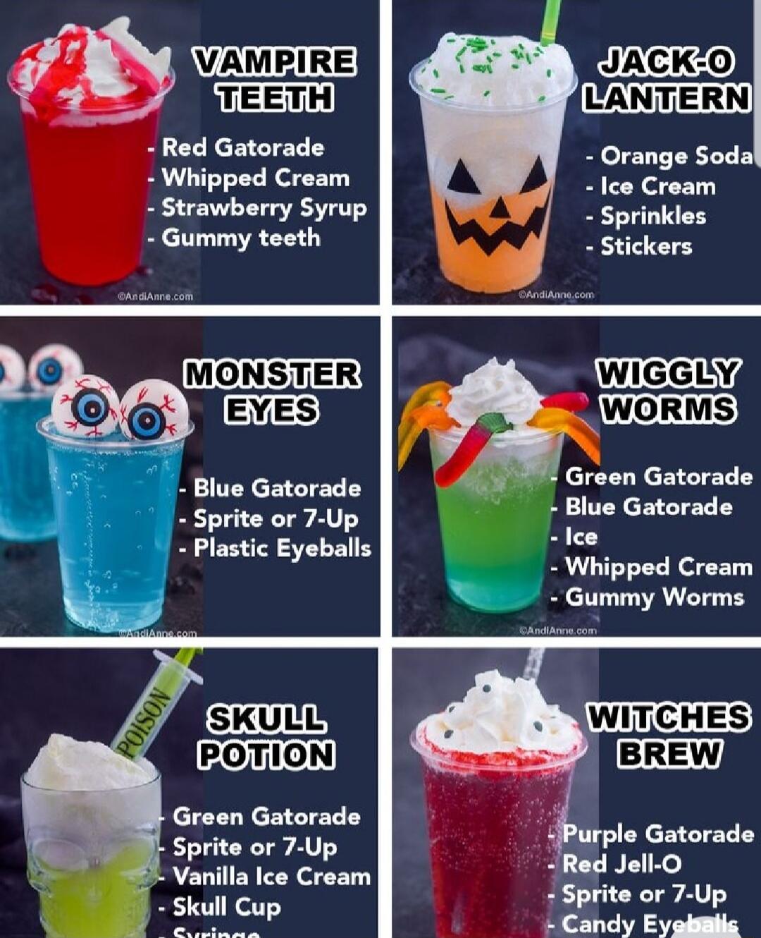 VAMBIRE JACKO TEETH ANTERN Red Gatorade Orange Sodal Whipped Cream Cream Strawberry Syrup Sprinkles Gummy teeth Stickers Sprite or 7 Up Plastic Eyeballs Fbipped Cromm S Gummy Worms Sprite or 7 Up Candy Eyalmlle