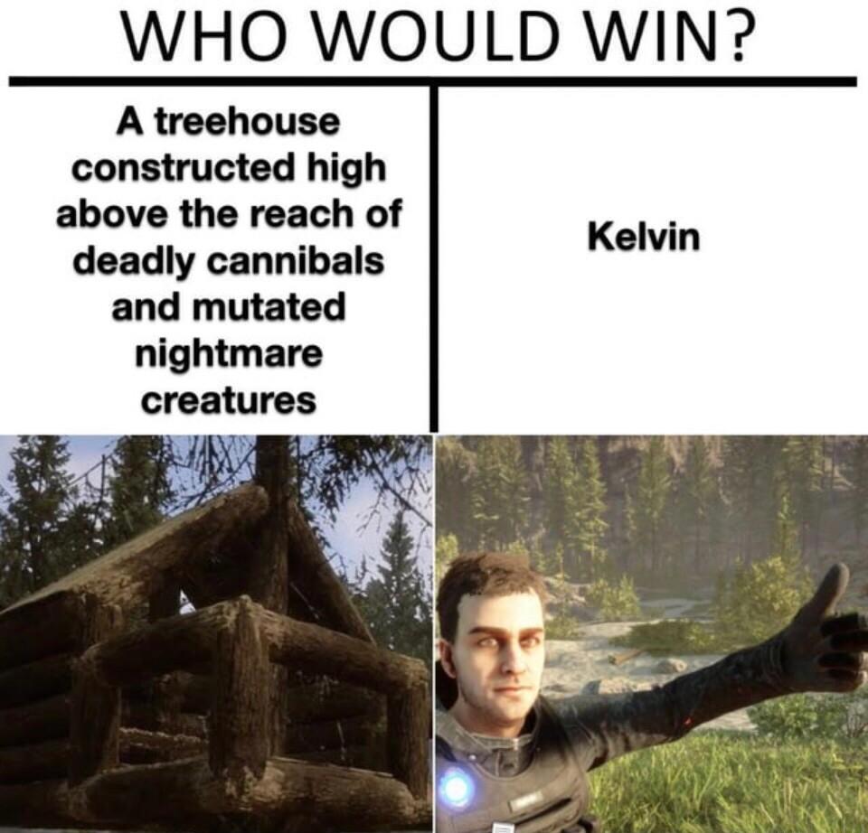 WHO WOULD WIN A treehouse constructed high above the reach of deadly cannibals and mutated nightmare creatures y