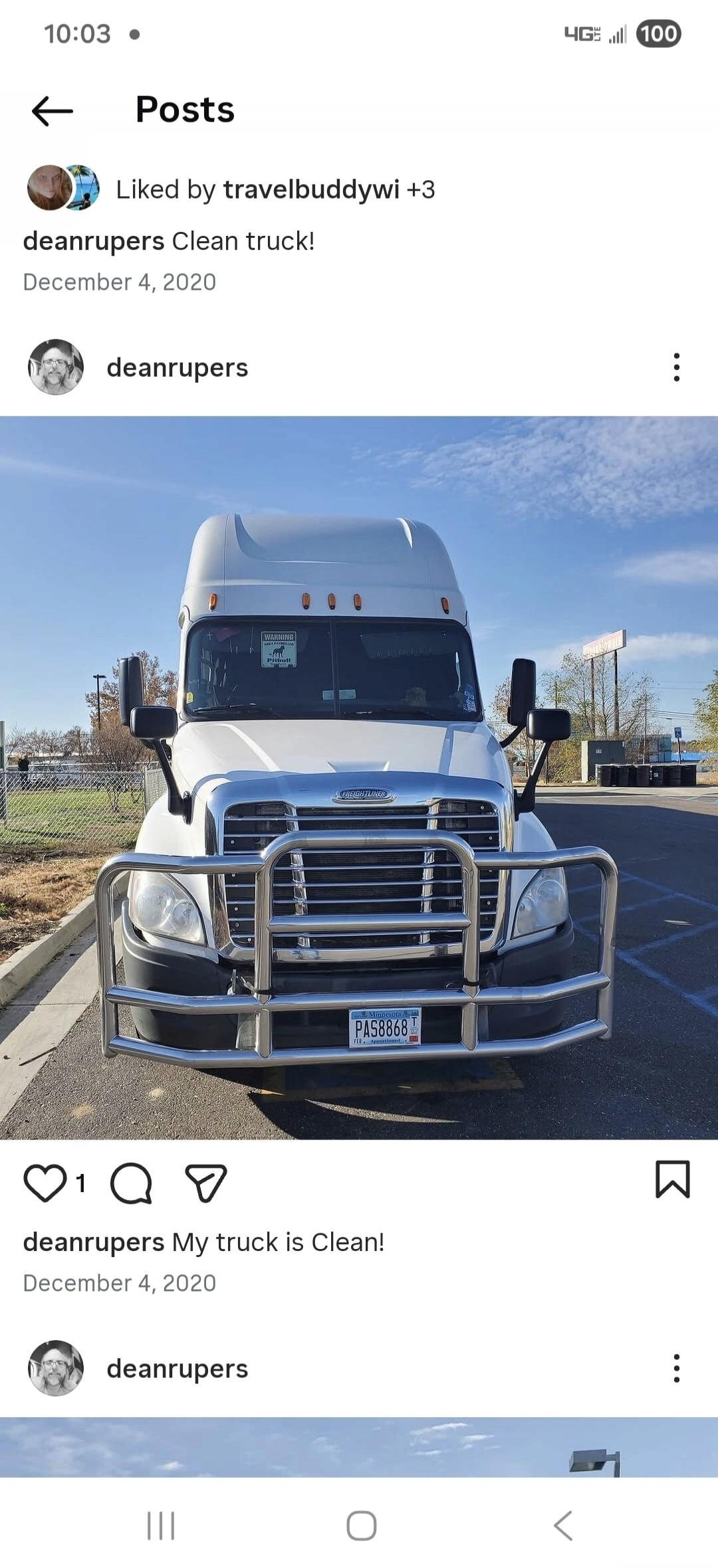 Posts. Liked by travelbuddywi +3. deanrupers Clean truck! December 4, 2020. WARNING AREA PROTECTED BY Pitbull. FREIGHTLINER. Minnesota PA58868 FEB. Apportioned. My truck is Clean!