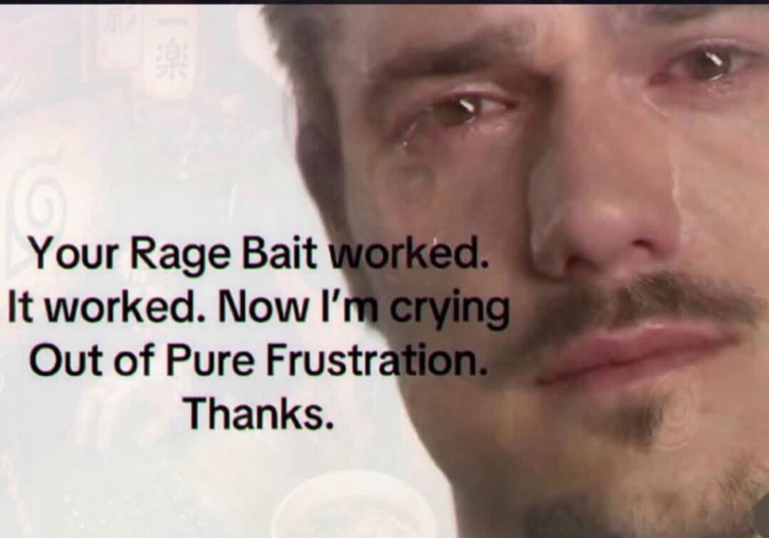 Your Rage Bait worked. It worked. Now I'm crying Out of Pure Frustration. Thanks.