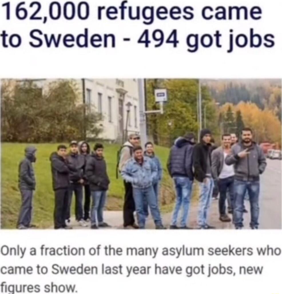 162000 refugees came to Sweden 494 got jobs Only a fraction of the many asylum seekers who came to Sweden last year have got jobs new fiqures show