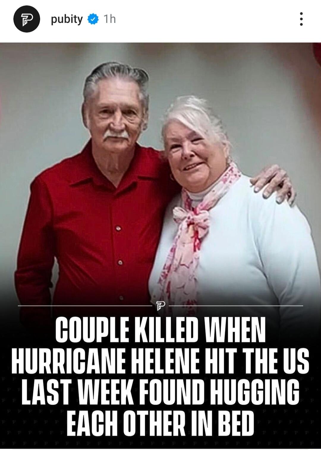 GOUPLE KILLED WHEN HURRIGANE HELENE HIT THE US LAST WEEK FOUND HUGGING EACH OTHER IN BED