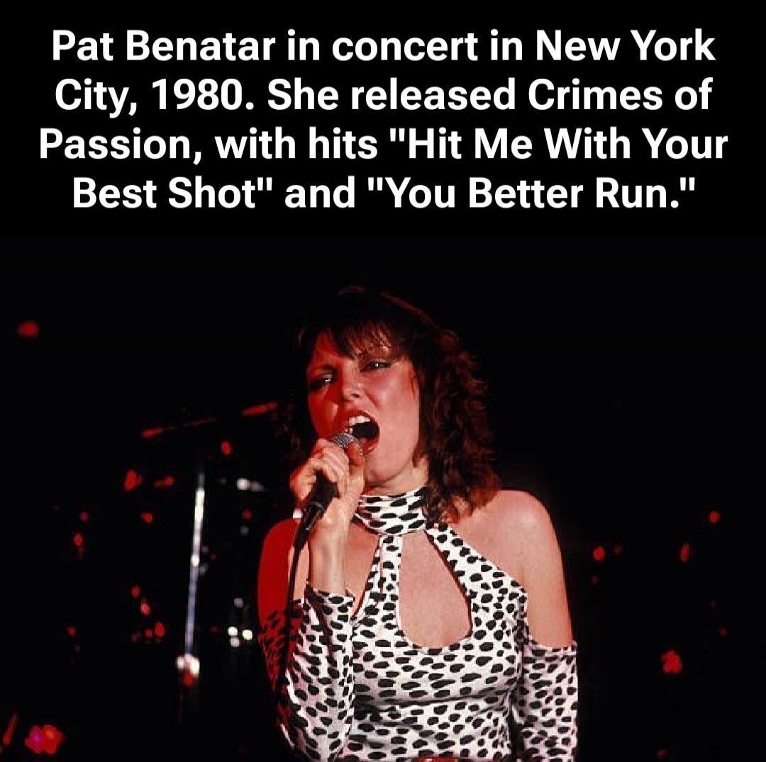 Pat Benatar in concert in New York City, 1980. She released Crimes of Passion, with hits 