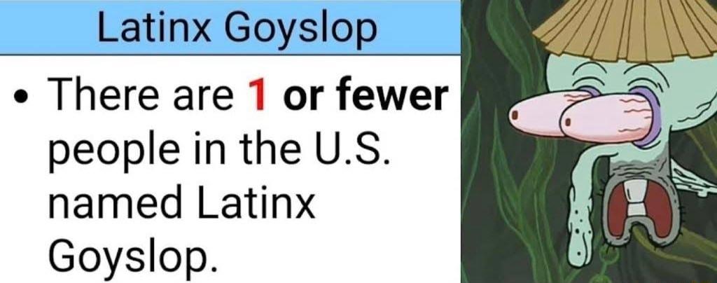 Latinx Goyslop There are 1 or fewer people in the US named Latinx Goyslop