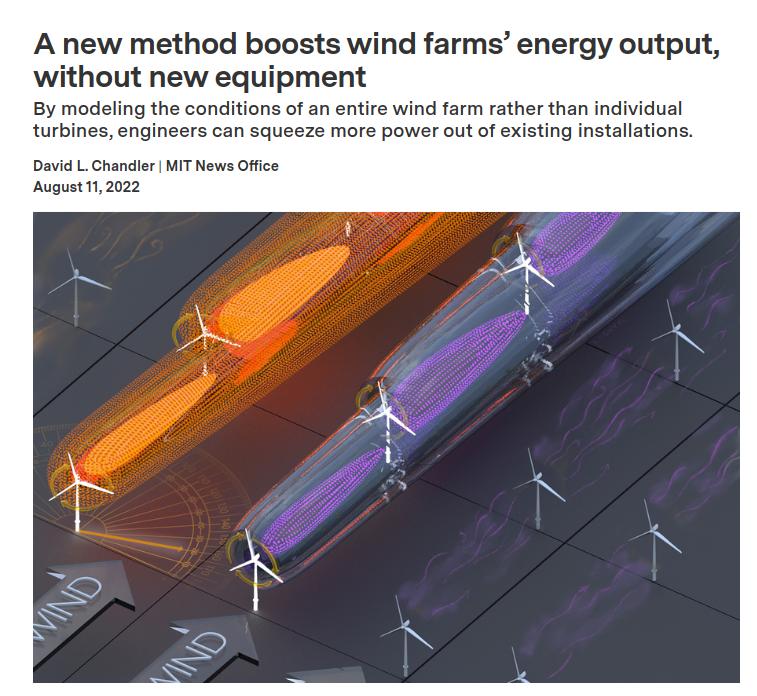 A new method boosts wind farms energy output without new equipment entire wind farm rather than individual squeeze more power out of existing Installations David L Chandier I News Ofics A