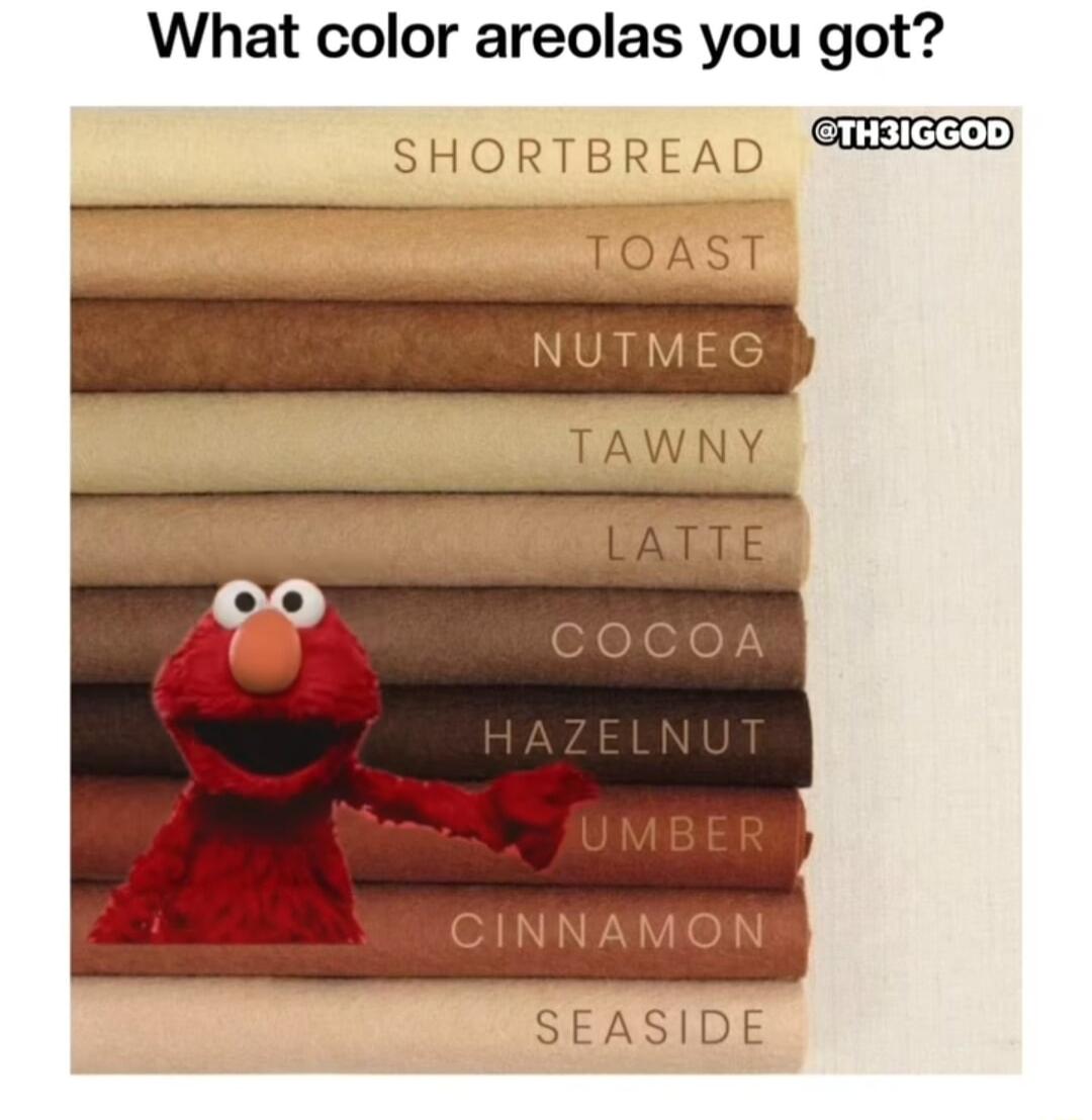 What color areolas you got SHORTBREAD SHEEED CINNAMON SEASIDE