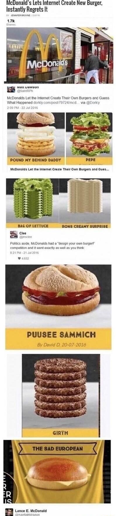 McDonalds Lets Internet Create New Burger Instantly Regrets It 17k m maw vawson onakds Let the Internet C What Happened d POUND MY BEHIND DADDY McDonalds Let the Intemet Create Their Own Burgers and Gues McDonalds hod and went axactly your own burgert you think