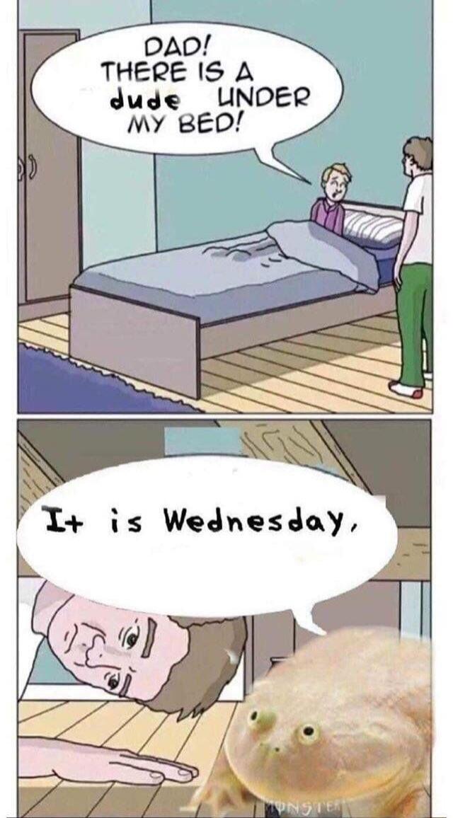 DAD! THERE IS A dude UNDER MY BED! It is Wednesday,