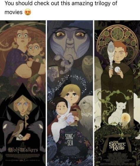 You should check out this amazing trilogy of movies 😍 Wolfwalkers Song of the Sea The Secret of Kells