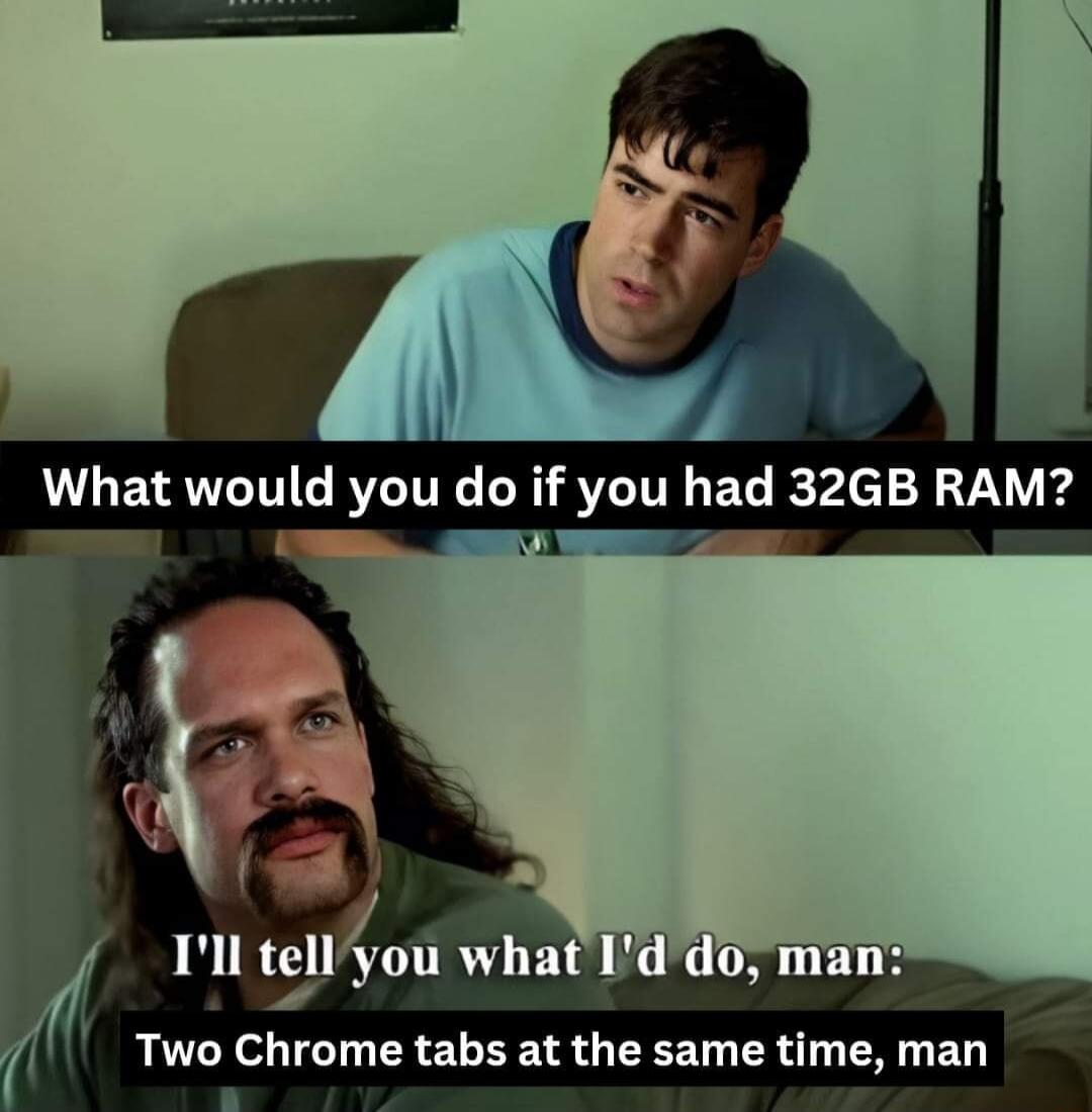 What would you do if you had 32GB RAM r tellfgou what I wo Chrome tabs at the same time man