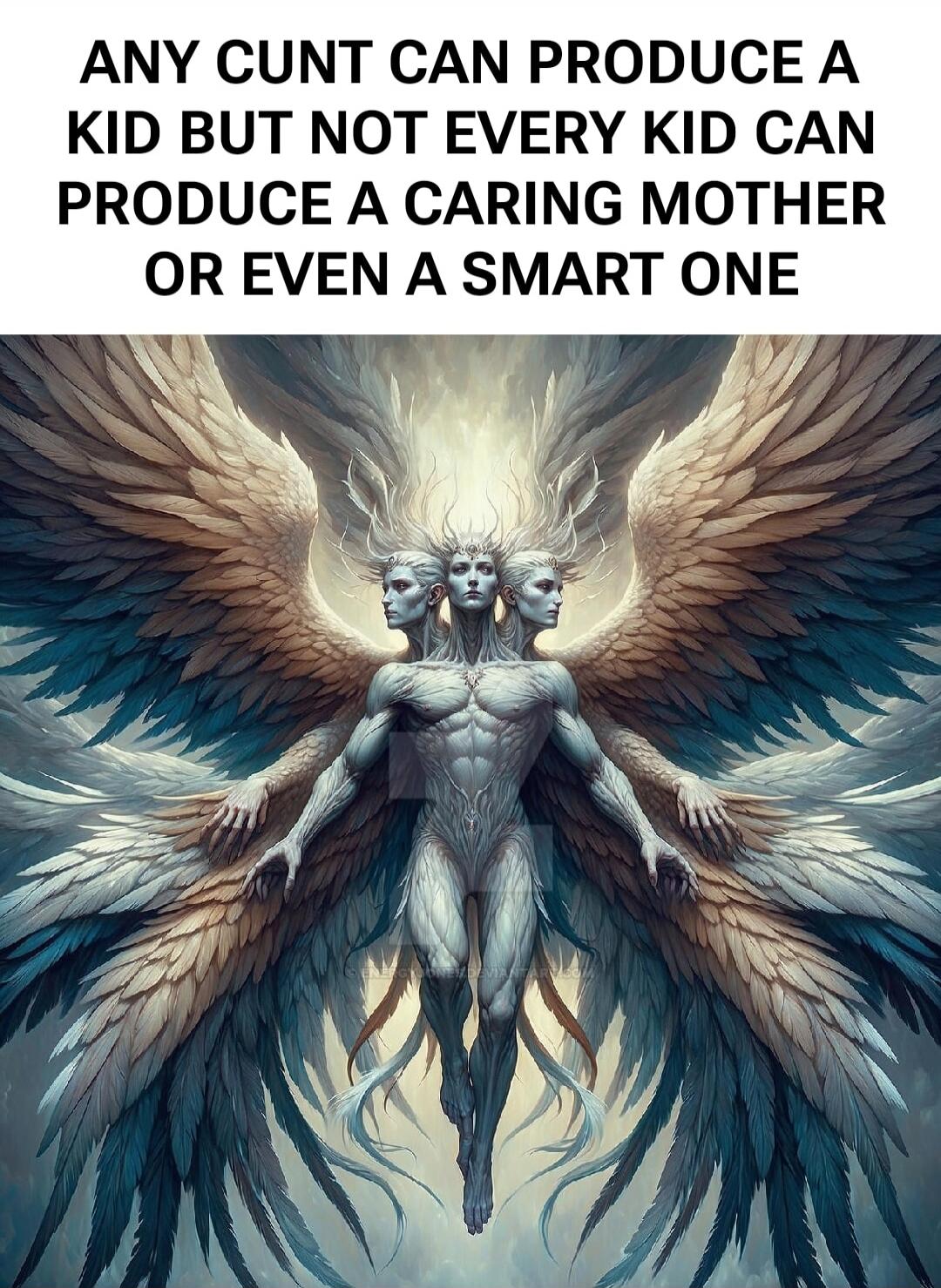 ANY CUNT CAN PRODUCE A KID BUT NOT EVERY KID CAN PRODUCE A CARING MOTHER OR EVEN A SMART ONE