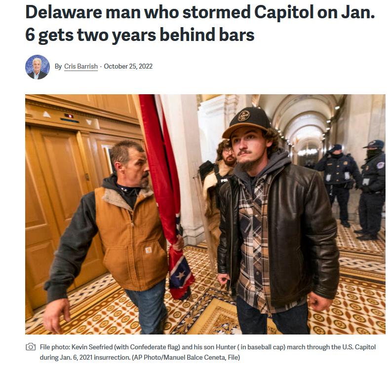 Delaware man who stormed Capitol on Jan 6 gets two years behind bars 0 r