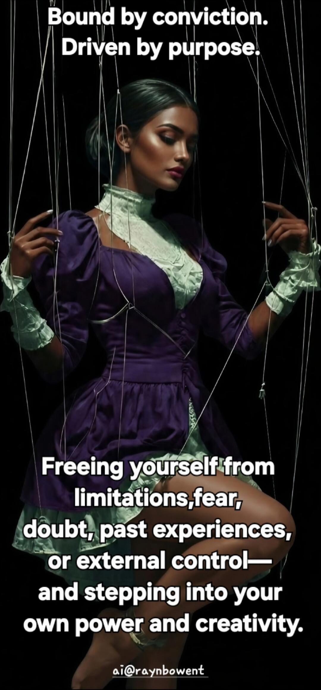 Bound by conviction. Driven by purpose. Freeing yourself from limitations, fear, doubt, past experiences, or external control—and stepping into your own power and creativity.