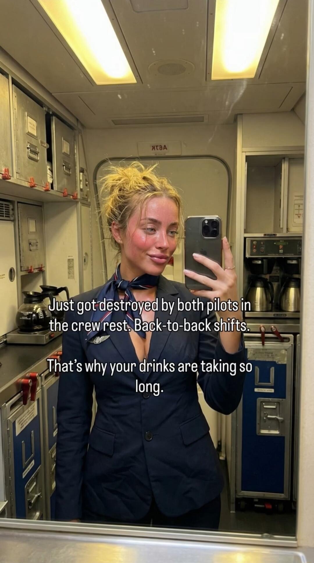 Just got destroyed by both pilots in the crew rest. Back-to-back shifts. That’s why your drinks are taking so long.