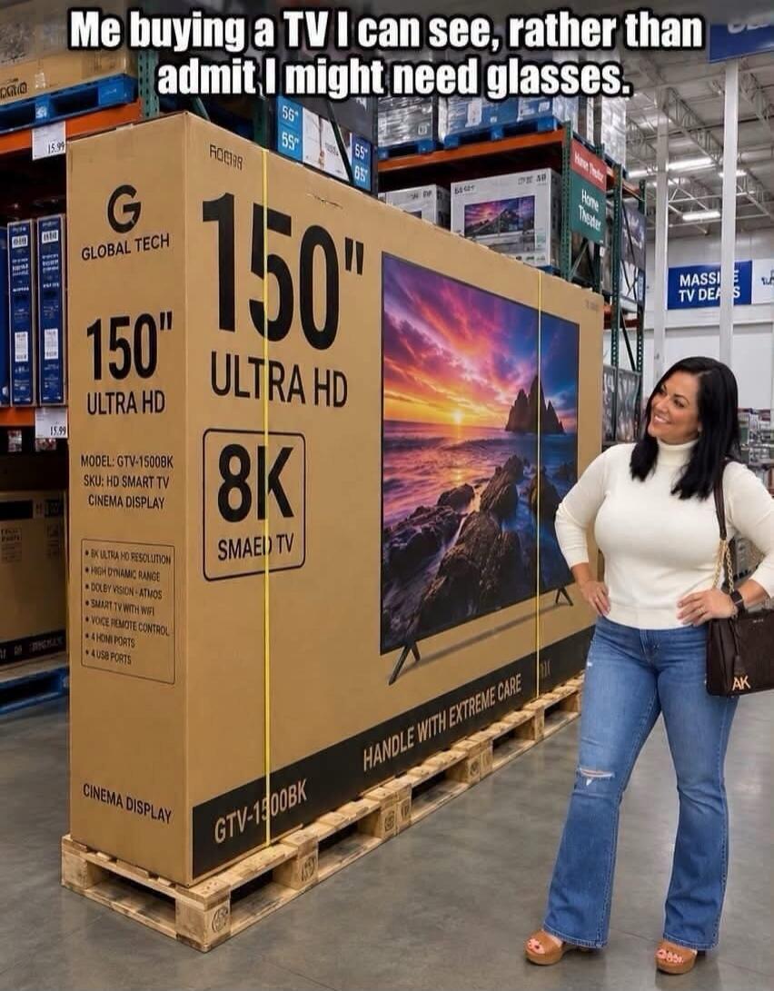 Me buying a TV I can see, rather than admit I might need glasses. GLOBAL TECH 150