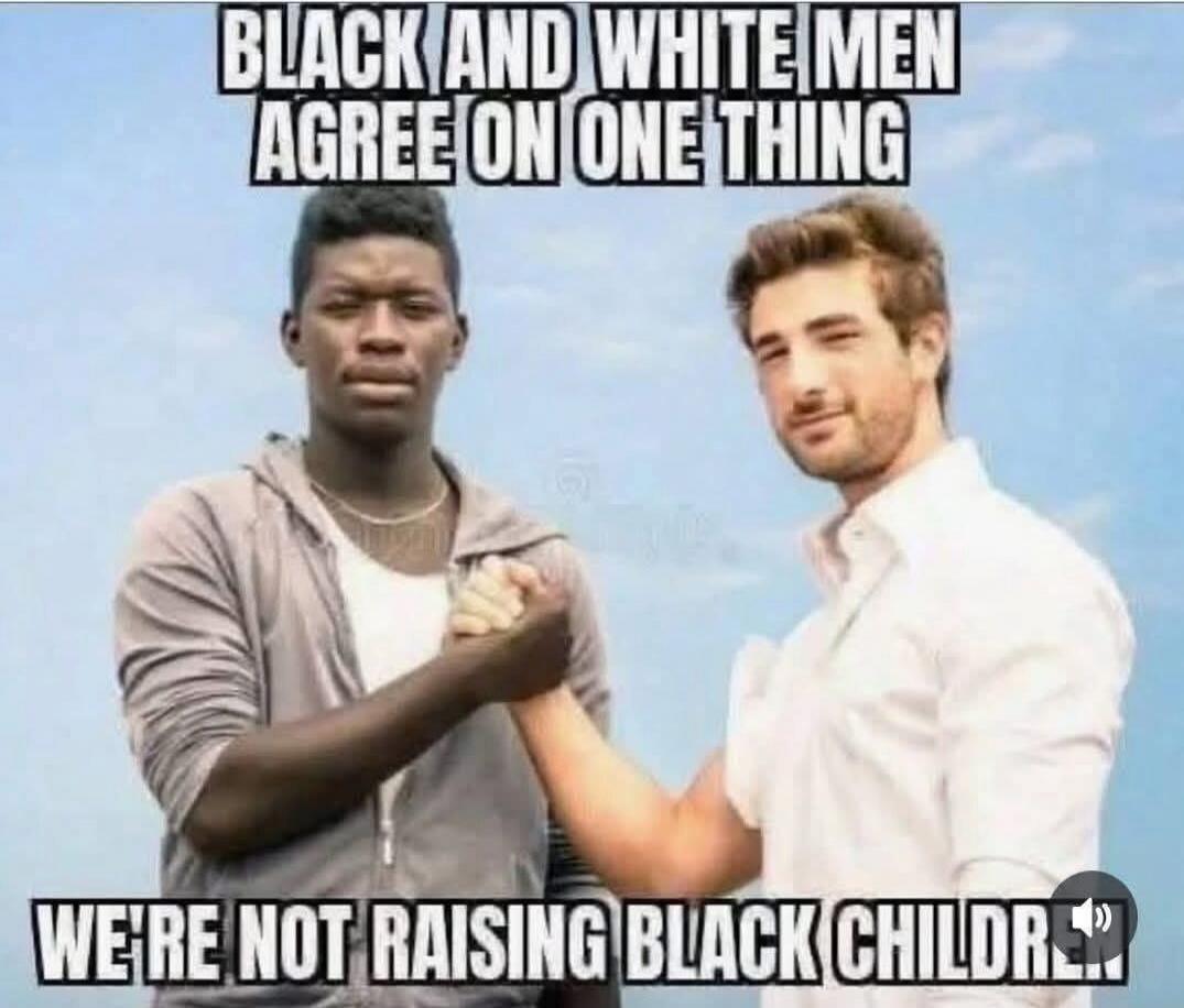 BLACK AND WHITE MEN AGREE ON ONE THING WE'RE NOT RAISING BLACK CHILDREN