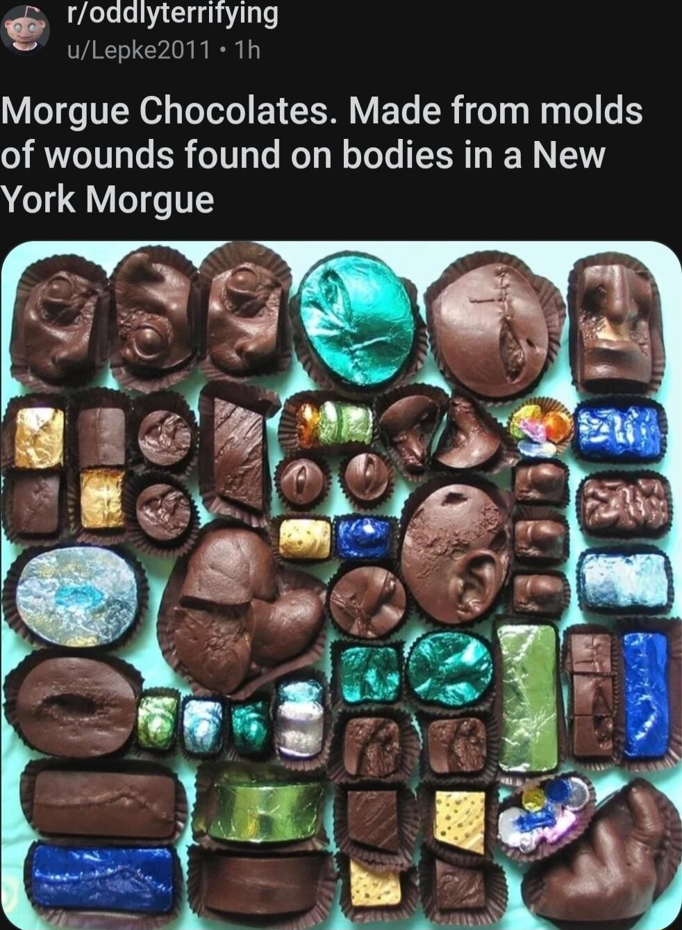 roddlyterritying uLepke20111h Morgue Chocolates Made from molds of wounds found on bodies in a New York Morgue