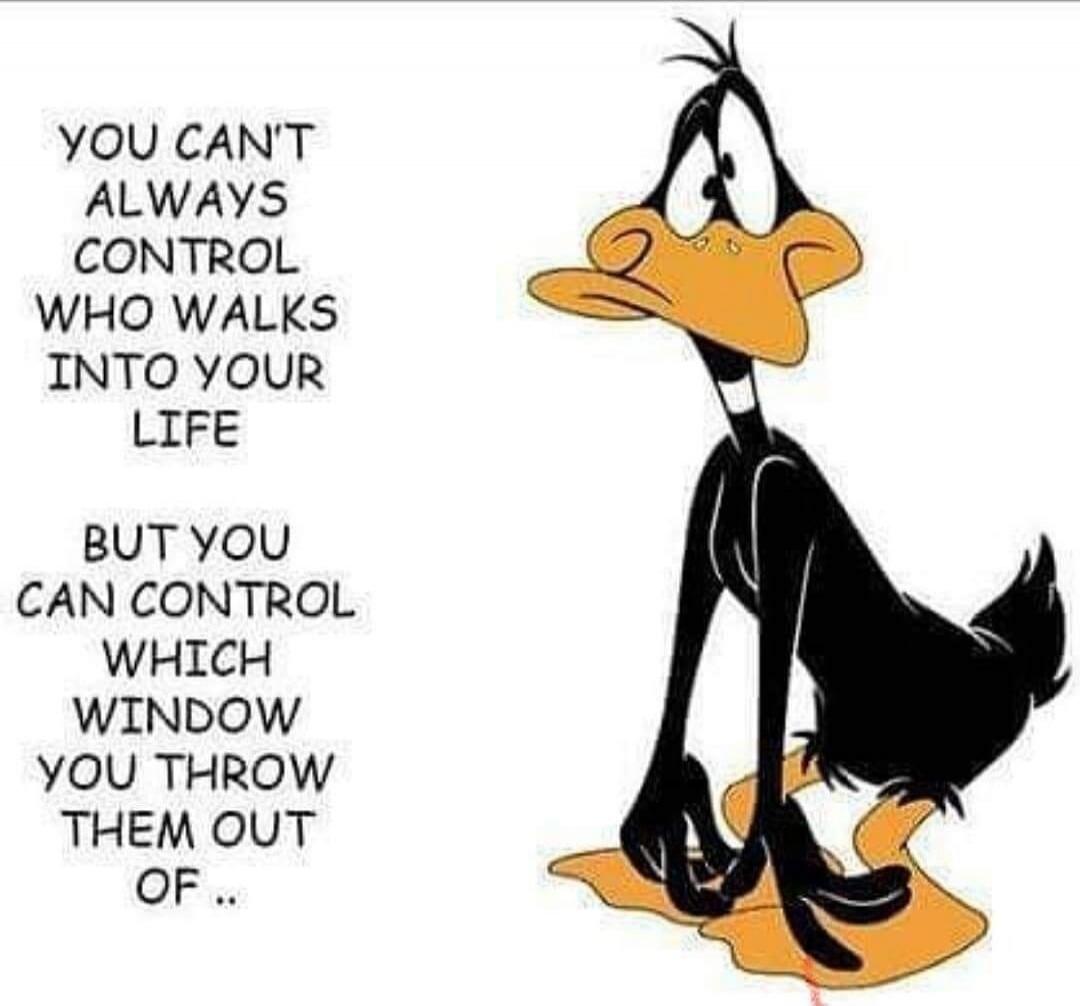 YOU CAN'T ALWAYS CONTROL WHO WALKS INTO YOUR LIFE BUT YOU CAN CONTROL WHICH WINDOW YOU THROW THEM OUT OF..
