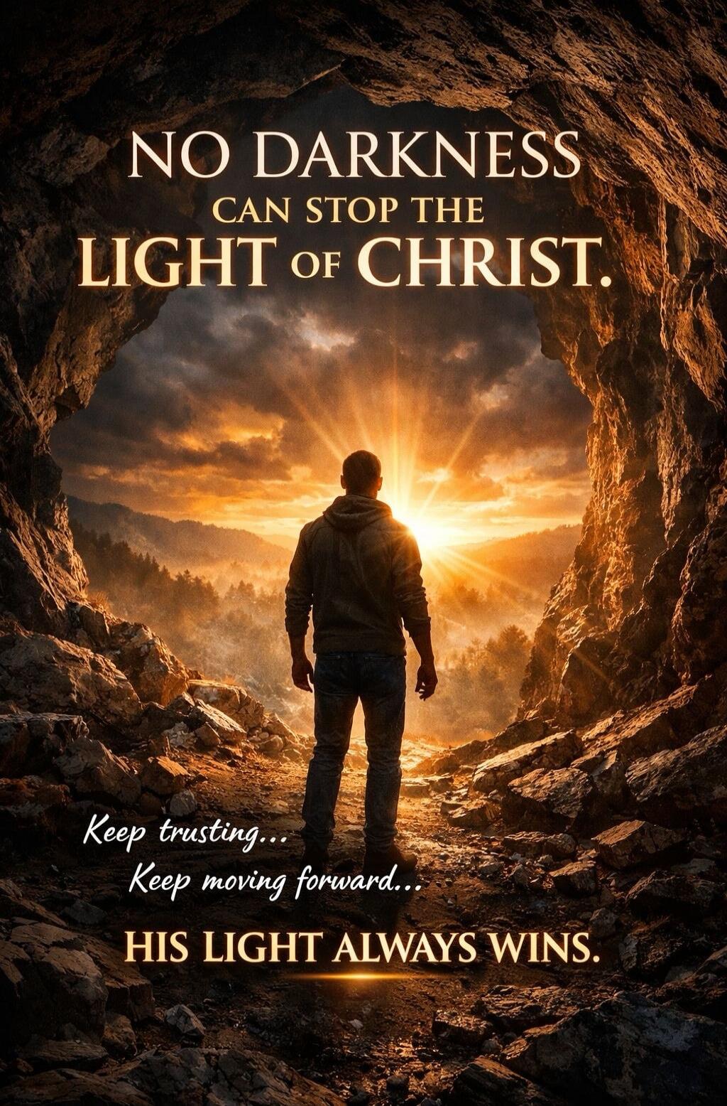 NO DARKNESS CAN STOP THE LIGHT OF CHRIST. Keep trusting... Keep moving forward... HIS LIGHT ALWAYS WINS.