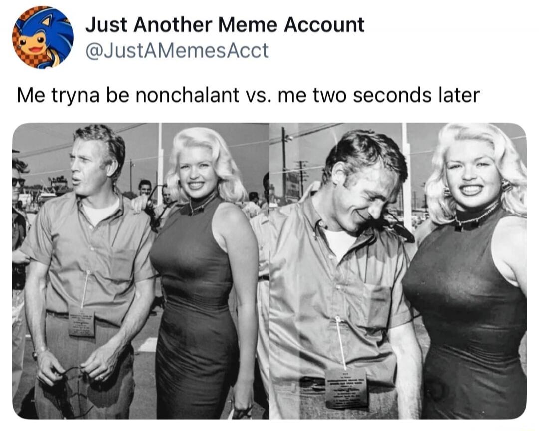 Just Another Meme Account @JustAMemesAcct
Me tryna be nonchalant vs. me two seconds later