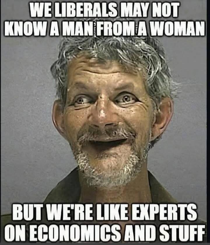 WE LIBERALS MAY NOT KNOW A MAN FROM A WOMAN BUT WE'RE LIKE EXPERTS ON ECONOMICS AND STUFF