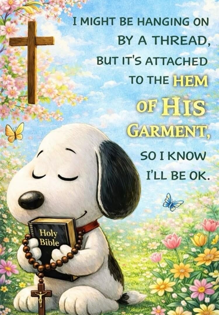 I MIGHT BE HANGING ON BY A THREAD, BUT IT'S ATTACHED TO THE HEM OF HIS GARMENT, SO I KNOW I'LL BE OK. Holy Bible